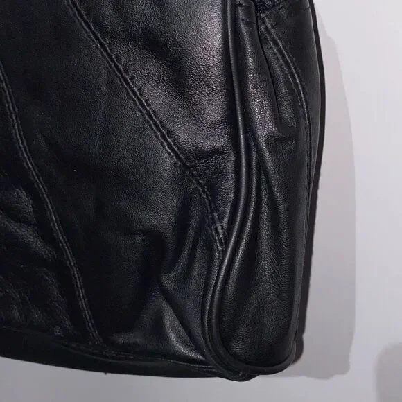 Embassy Women's Black Genuine Leather Top Zip Double Strap Shoulder Bag OS NWT